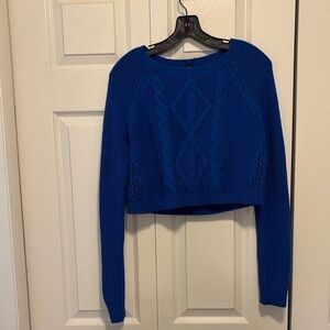 Express Vibrant Blue Women's Crew Neck Sweater Cropper NWT